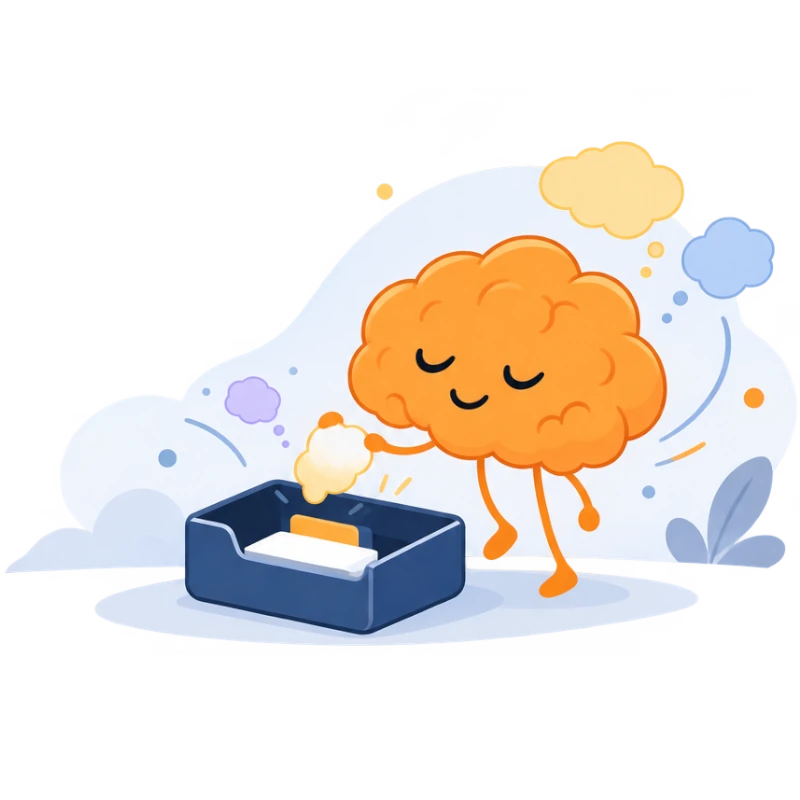 Illustration d'un cerveau posant une pensée dans une boîte de rangement